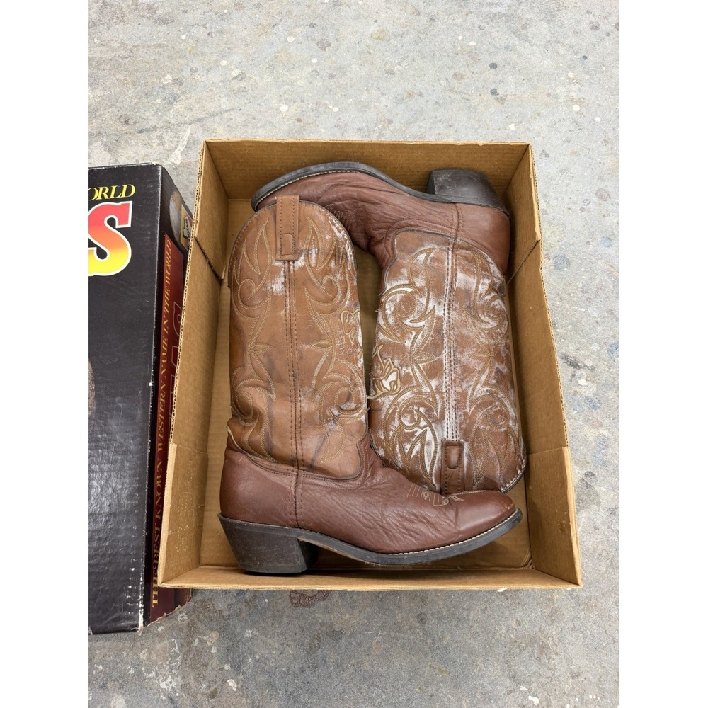 Texas Brand Boots Brown Leather Western Cowboy Boots Vintage 8 1/2 D